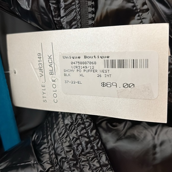 NWT Shiny Black Puffer Vest XL - Picture 6 of 6